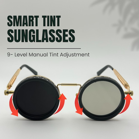 Steampunk Sunglasses: Adjustable Tint, Polarized UV400 Lenses, Personalized Case