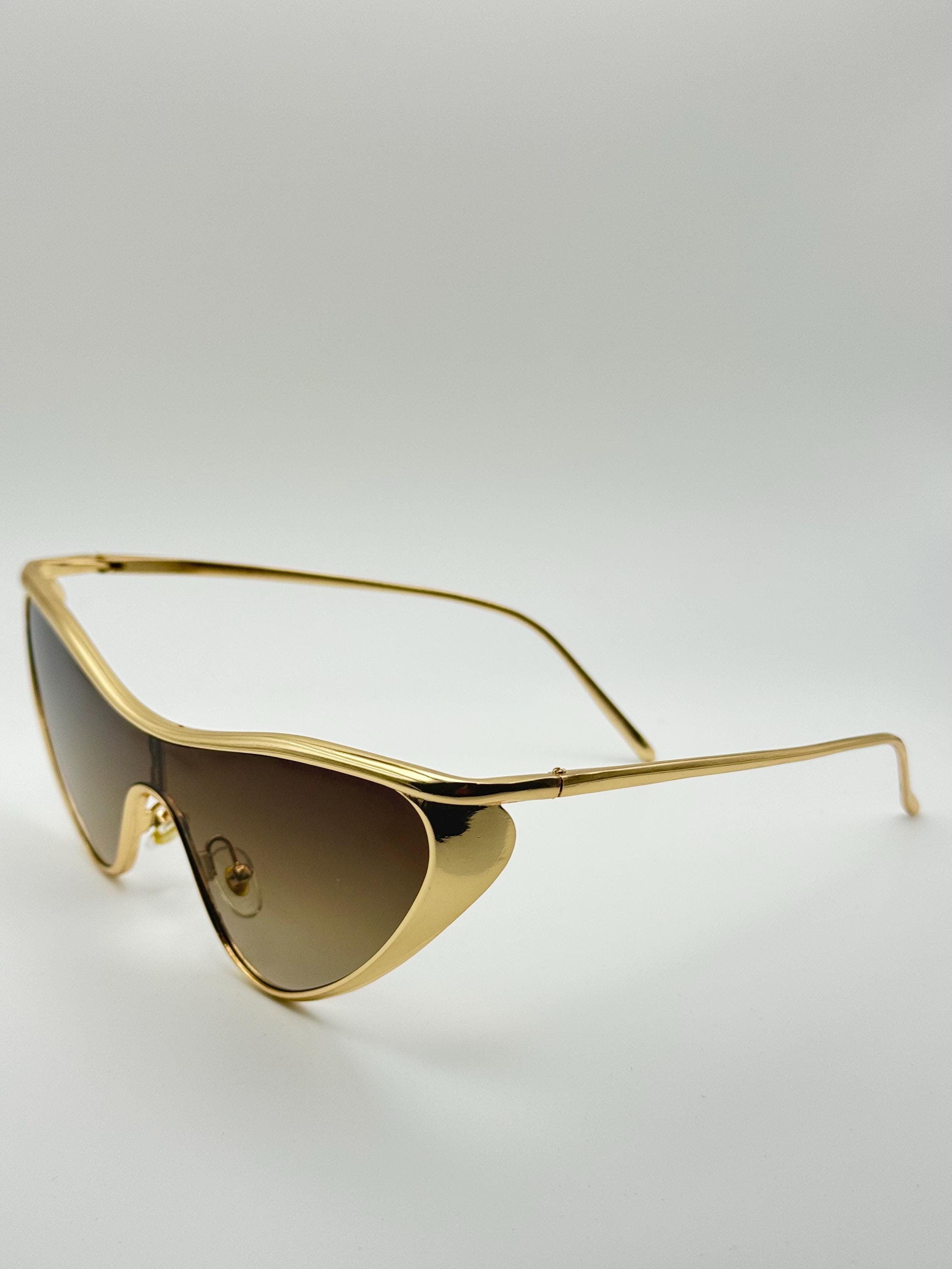 Gold Cat-Eye Shield Sunglasses: Gradient Lens UV400 Fashion Eyewear
