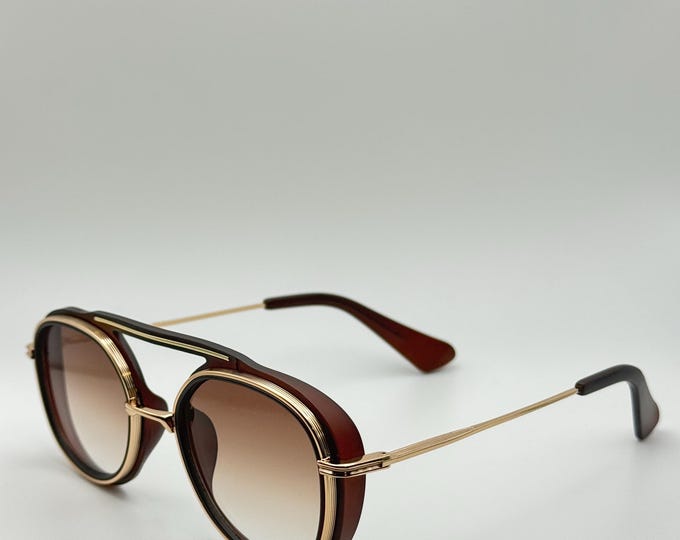 Vintage Aviator Sunglasses: Brown Gradient Lens, Gold Frame, Polarized UV400