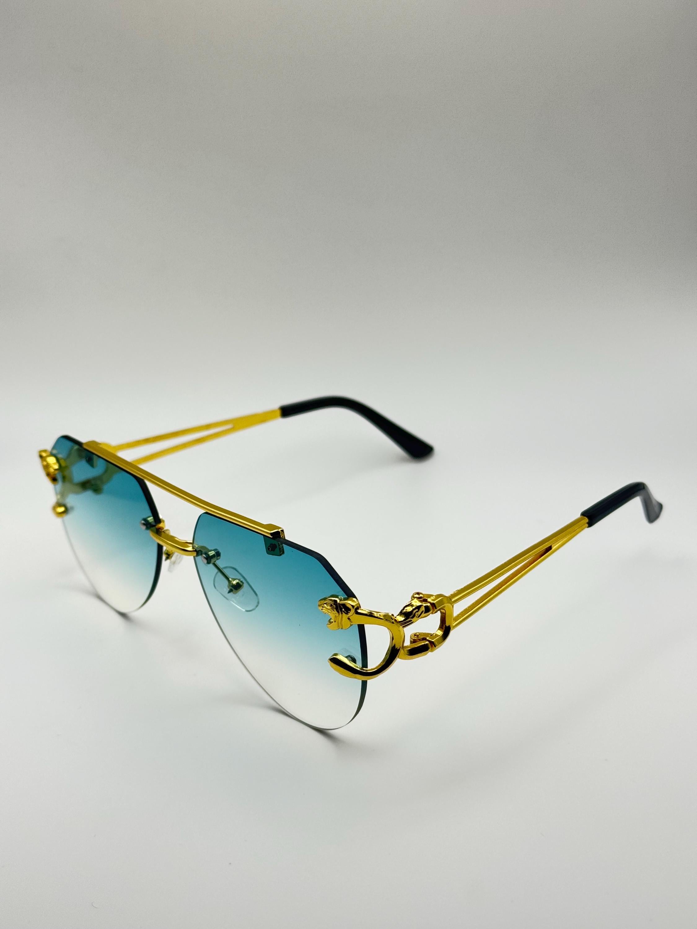Blue Lens Gold Frame Sunglasses - Etsy display picture 1
