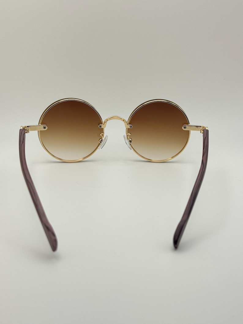 Runda vintage solglasögon | Gradienta retro solglasögon | Guldfärgade bågar UV400 glasögon bild 9