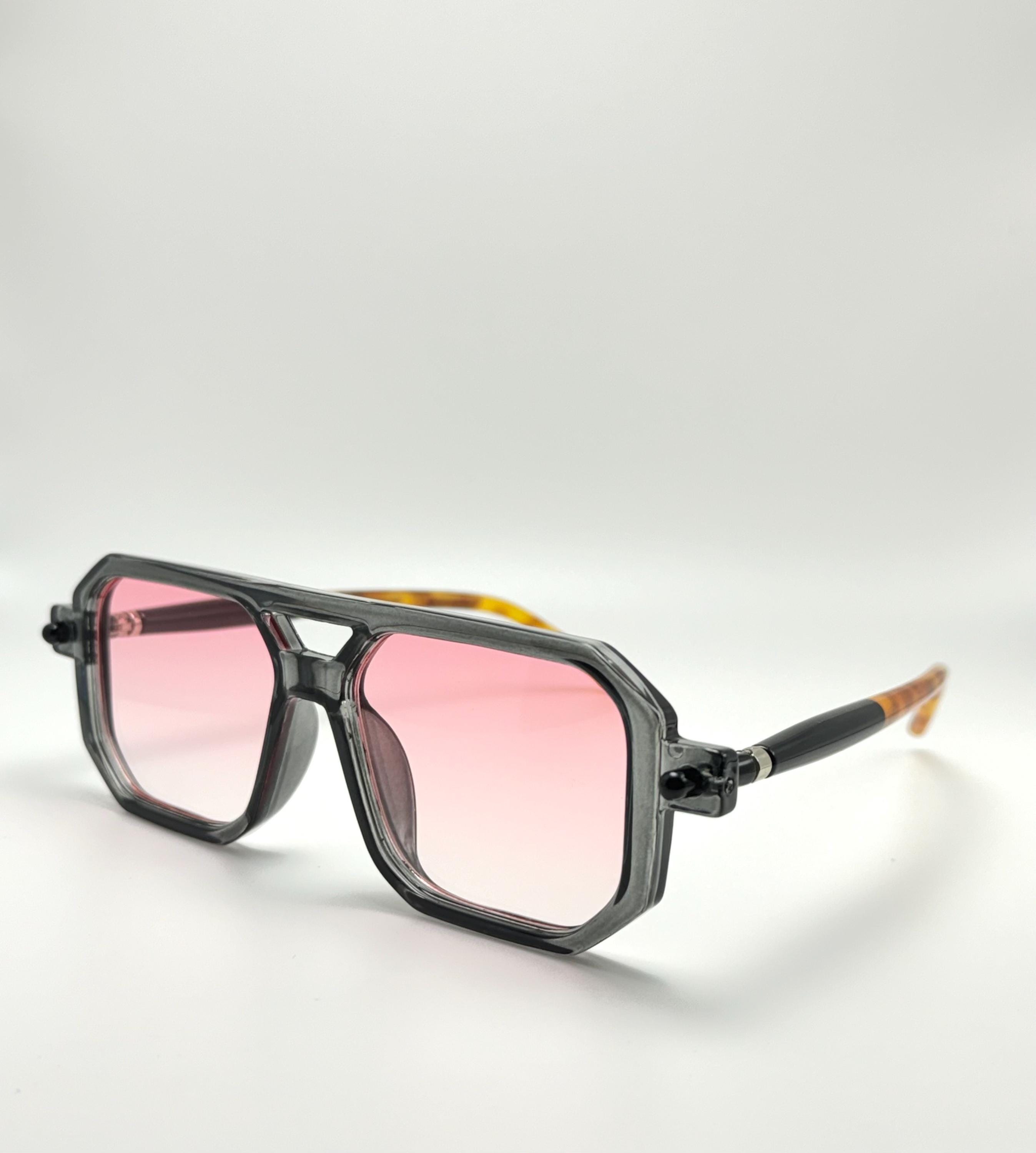 Retro 70s Style Oversized Square Aviator  Sunglasses Tortoise/Tea Stripe Frame Vintage Tortoise Aviator Square Sunglasses: Unisex UV  main image 3