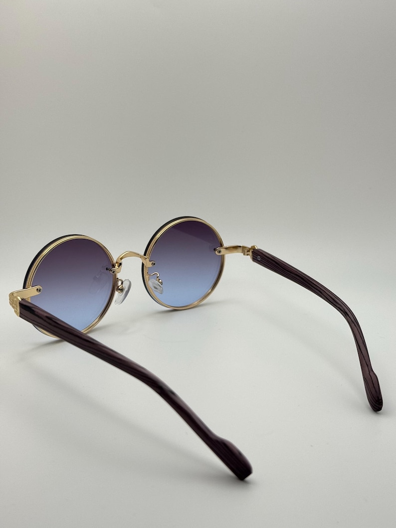 Runda vintage solglasögon | Gradienta retro solglasögon | Guldfärgade bågar UV400 glasögon bild 11
