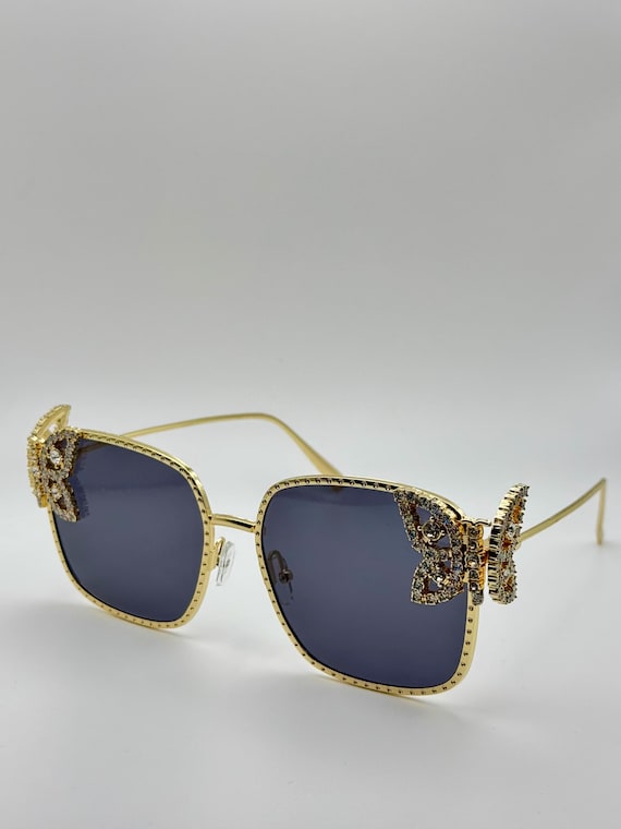 Fashion inspired Gold Embellished Sunglasses Oversize Cats Eye Sunglasses in Clear Gold, Embellished  main image 3
