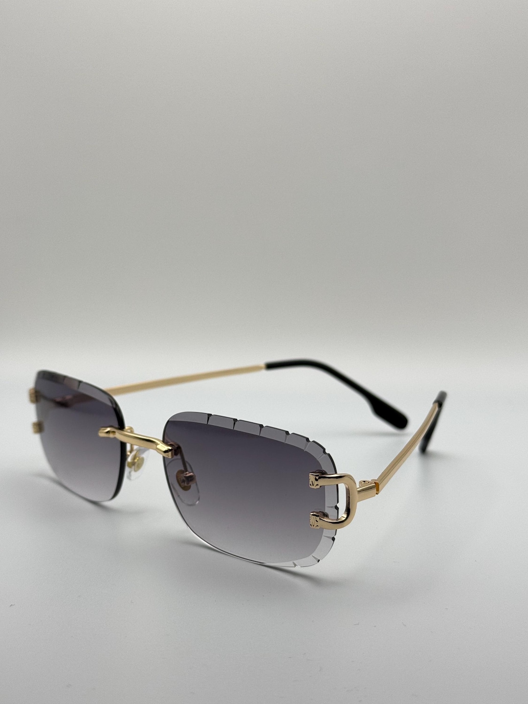 Luxury Curved Rectangle Shades Rimless Sunglasses