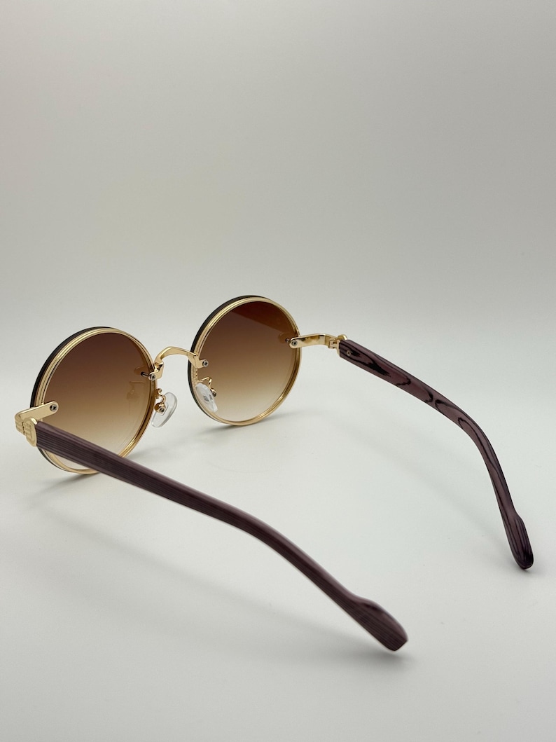 Runda vintage solglasögon | Gradienta retro solglasögon | Guldfärgade bågar UV400 glasögon bild 8