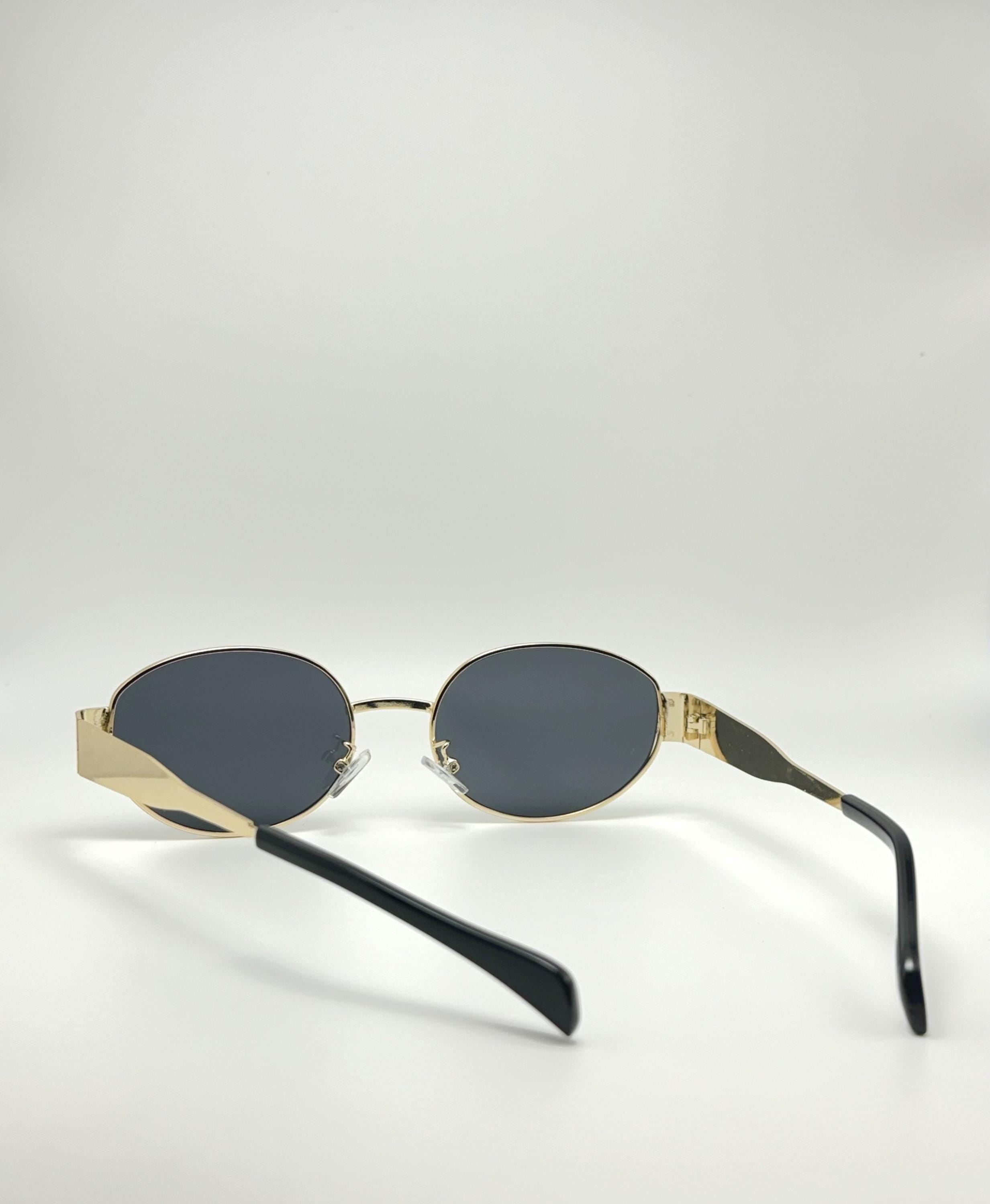 Retro Polarized Black Glod Sunglasses UV400 Protection Oval Metal Soft Frame Summer Turn Up〗2 PCS Retro Oval Sunglasses for Women Trendy  main image 3