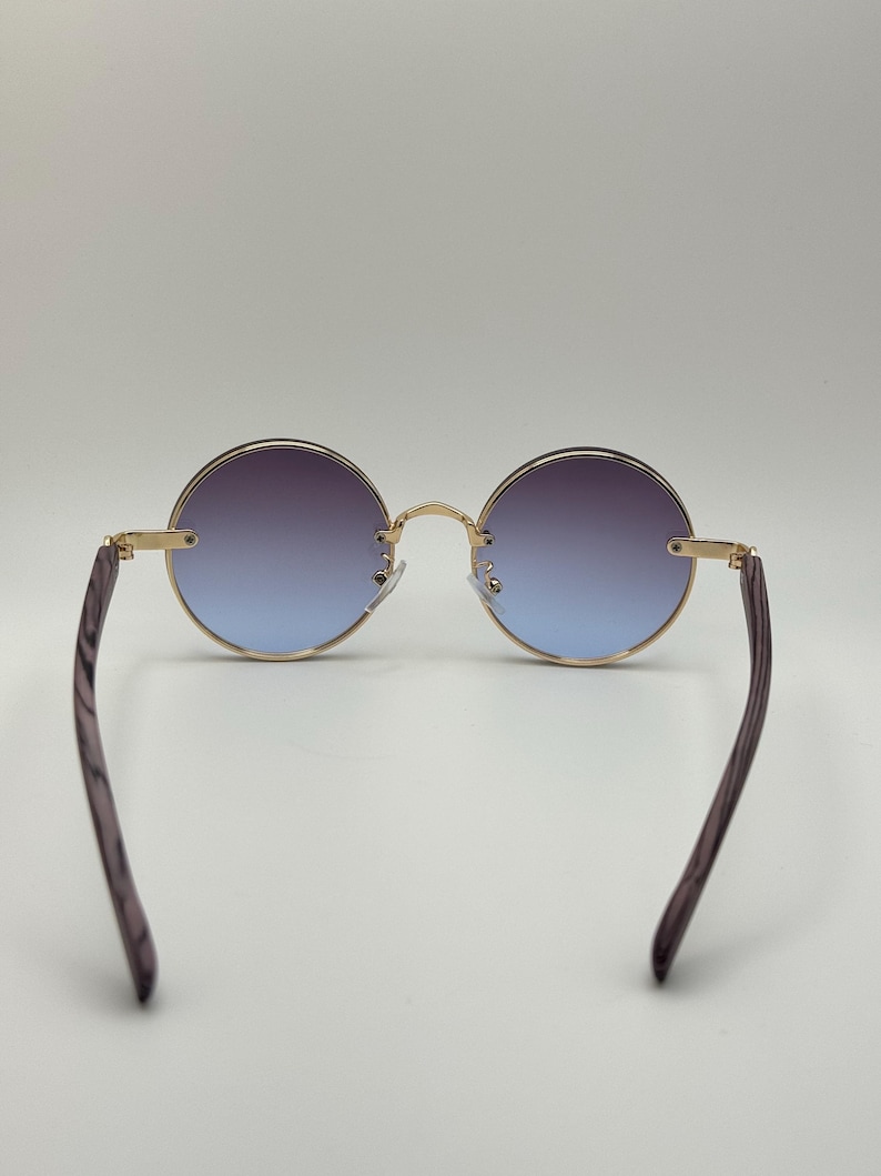 Runda vintage solglasögon | Gradienta retro solglasögon | Guldfärgade bågar UV400 glasögon bild 12