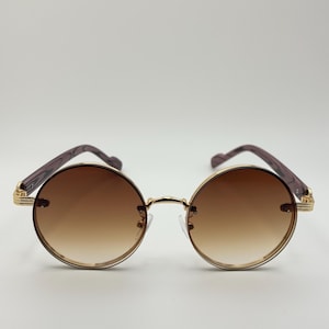 Runda vintage solglasögon | Gradienta retro solglasögon | Guldfärgade bågar UV400 glasögon Tea Brown Gradient