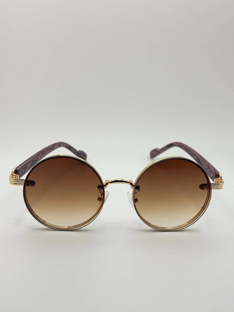 Runda vintage solglasögon | Gradienta retro solglasögon | Guldfärgade bågar UV400 glasögon Tea Brown Gradient