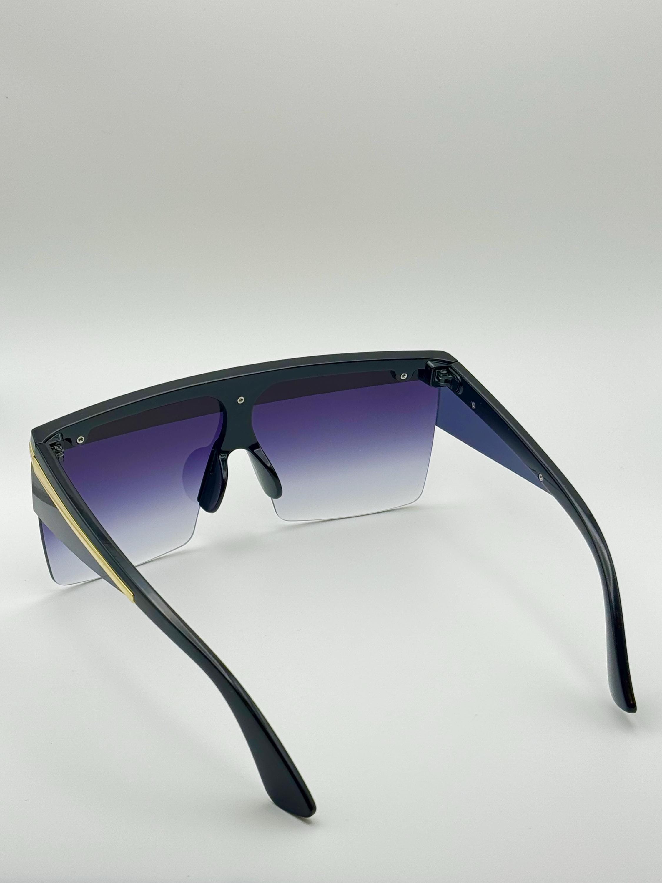 Oversized Shield Sunglasses: Gradient Purple Lens, Gold Trim  display picture 1