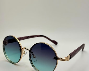 Lunettes de soleil rondes vintage | Stores rétro dégradés | Lunettes UV400 à monture dorée