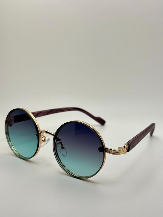 Round Vintage Sunglasses | Gradient Retro Shades | Gold Frame UV400 Eyewear
