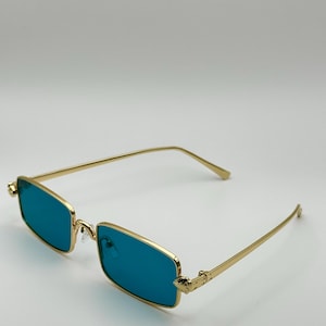 Vintage-Inspired Rectangle Sunglasses with Gold Frame and Multiple Lenses | Unisex Y2K Street Style Eyewear with Personalized Case