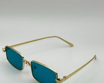 Gafas de sol rectangulares con montura dorada: estilo vintage Y2K con estuche personalizado