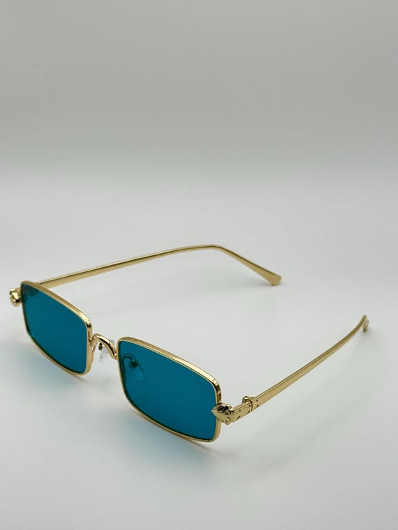 Gold Frame Rectangle Sunglasses: Vintage Y2K Style With  display picture 1