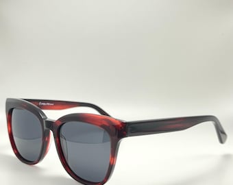 Vintageinspirerade karmosinröda polariserade solglasögon i acetat, unisex, UV-skyddande solglasögon med personligt solglasögonfodral