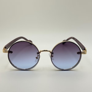 Runda vintage solglasögon | Gradienta retro solglasögon | Guldfärgade bågar UV400 glasögon bild 10