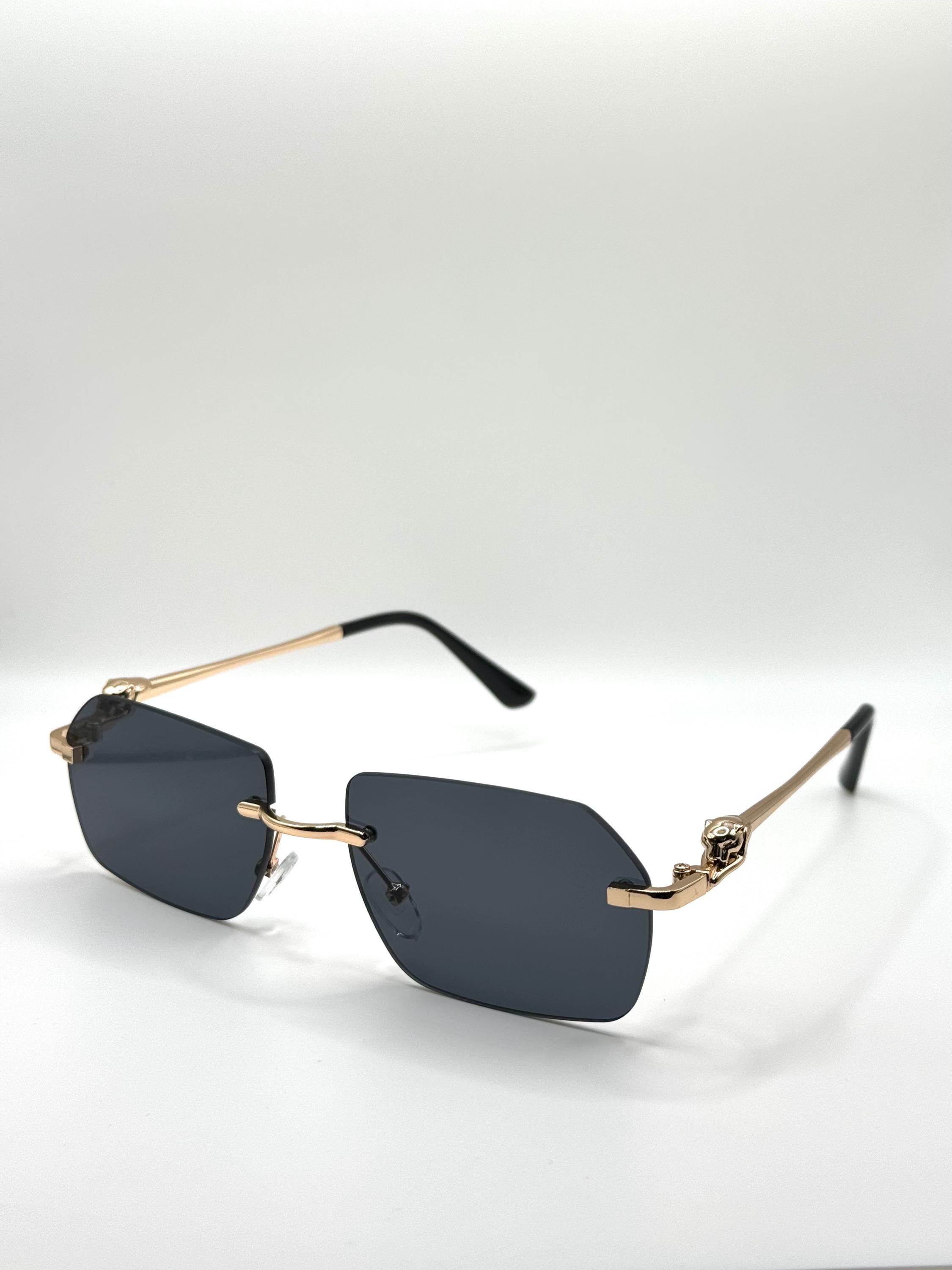 Rimless Square Sunglasses: Gold Leopard Accent, UV  display picture 2