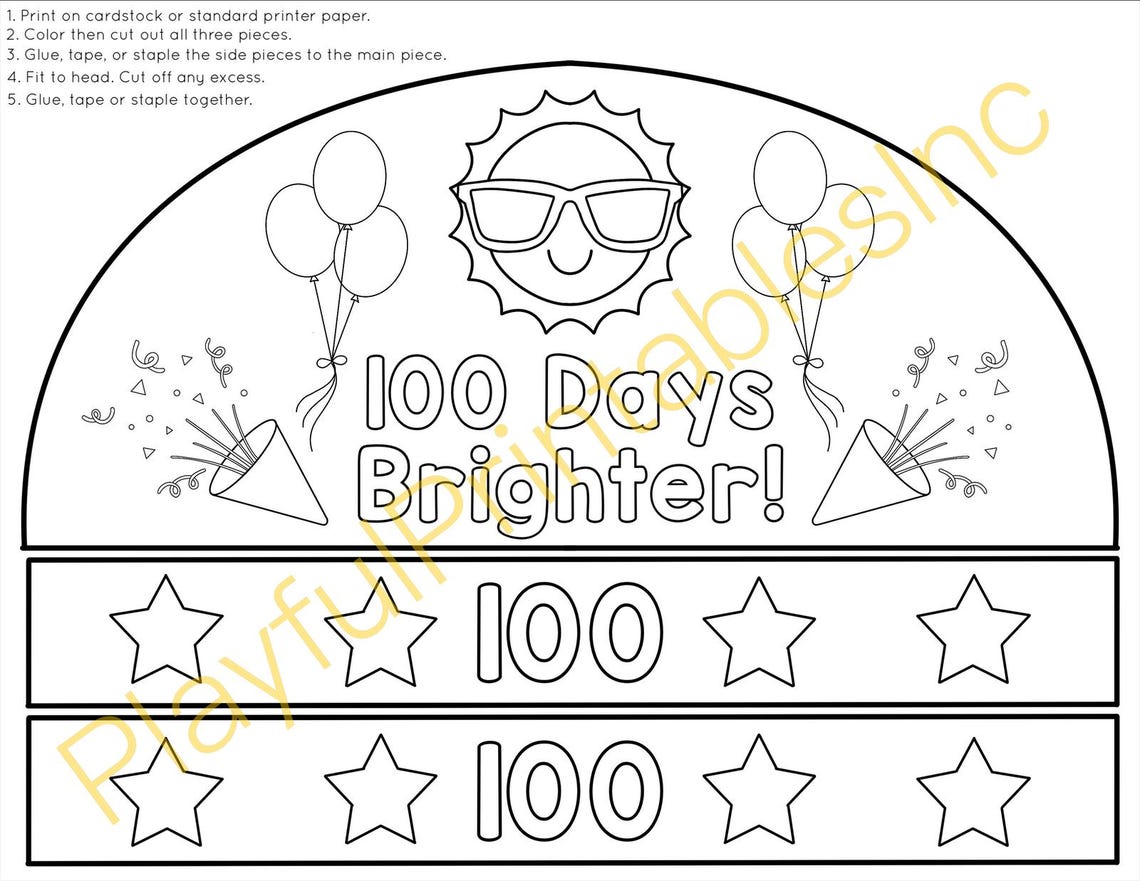 100 Days Brighter 100th Day of School Paper Crown Printable Etsy