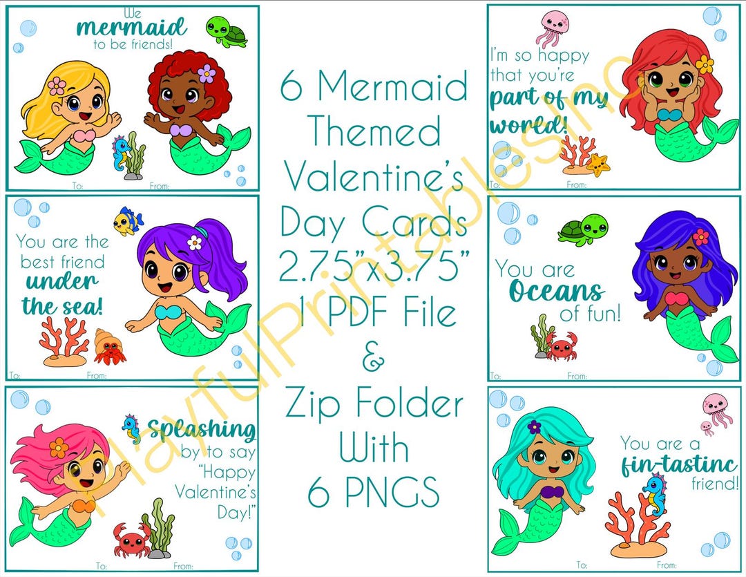 Mermaid Printable Valentine’s Day Cards - Etsy