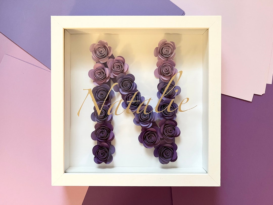 Ombre Initial & Name Flower Box Paper Rose Gift Box Customized Gift for ...