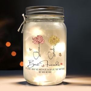 Personalized Friends Jar Lights, Birth Flower Gifts for Best Friend, Birthday Gift for BFF, Mother&#39;s Day Gifts, Sister Friendship Gift
