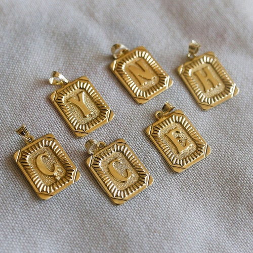 10k Solid Gold Initial Pendant Charm Necklace Cursive Letter - Etsy