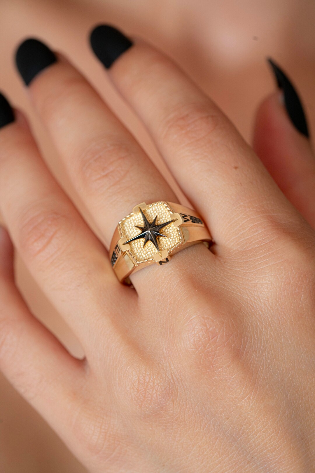 14k Gold Compass Ringgold North Star Ring Etsy