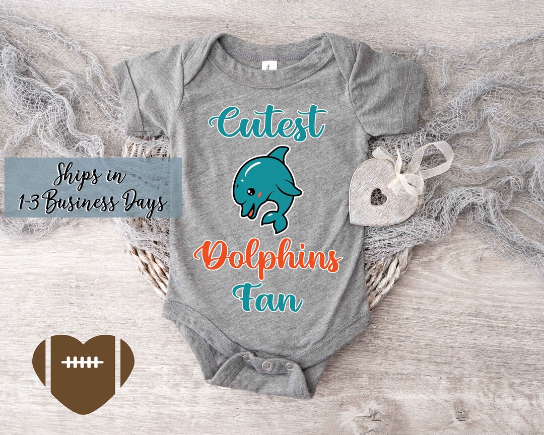 Cutest Dolphins Fan Babysuit Bodysuit. Personalized Football Fan Baby