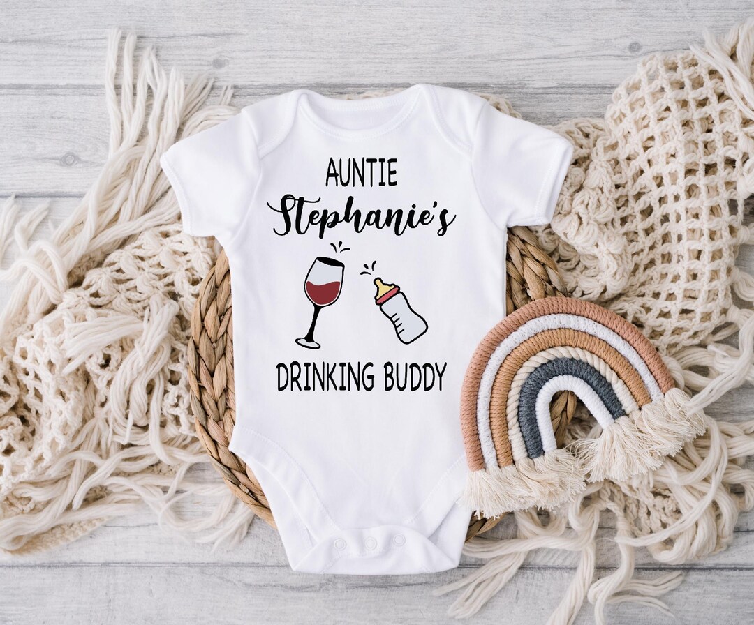 Aunties Drinking Buddy Baby Onesie®, Personalized Baby Shower Gift From