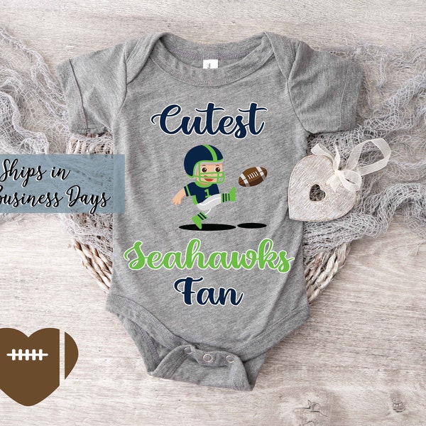 Cutest Sea Hawks Fan Babysuit Bodysuit. Personalized Football Fan baby clothes L-0077