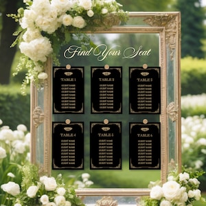 Wedding Seating Chart Template Modern Black DIY Mirror Seating Cards Find Your Seat Editable Minimal Table Numbers