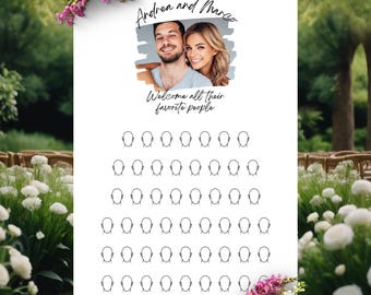 Livro de visitas de casamento Foto alternativa do casal Entrada de convidado personalizada Ideia única de livro de visitas Desenho de rostos Boho personalizado Modelo Canva