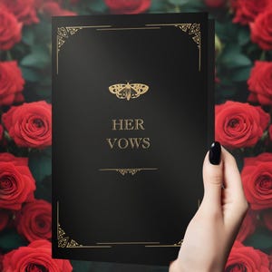 Plantilla de libro de votos matrimoniales gótico, votos para él y para ella editables, libro de votos personalizado imprimible estilo polilla victoriano, recuerdo de votos matrimoniales personalizado