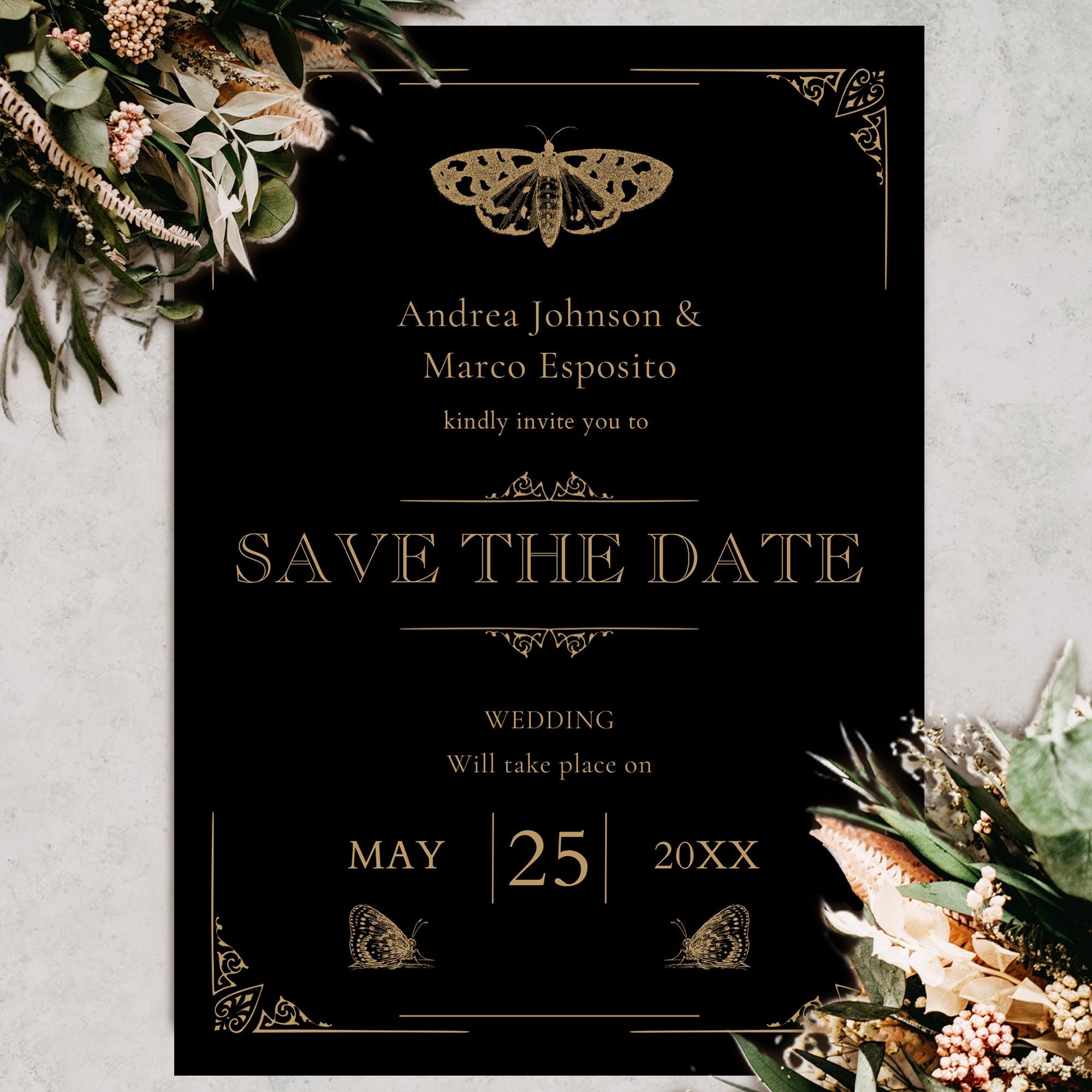 Gothic Save the Date Template Moody Wedding Invitation Vampire