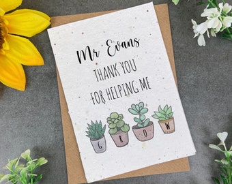 Thank You For Helping Me Grow Card, Plantable Seed Card, Thank You Teacher Card, Teacher Appreciation, Teacher Thank You Card