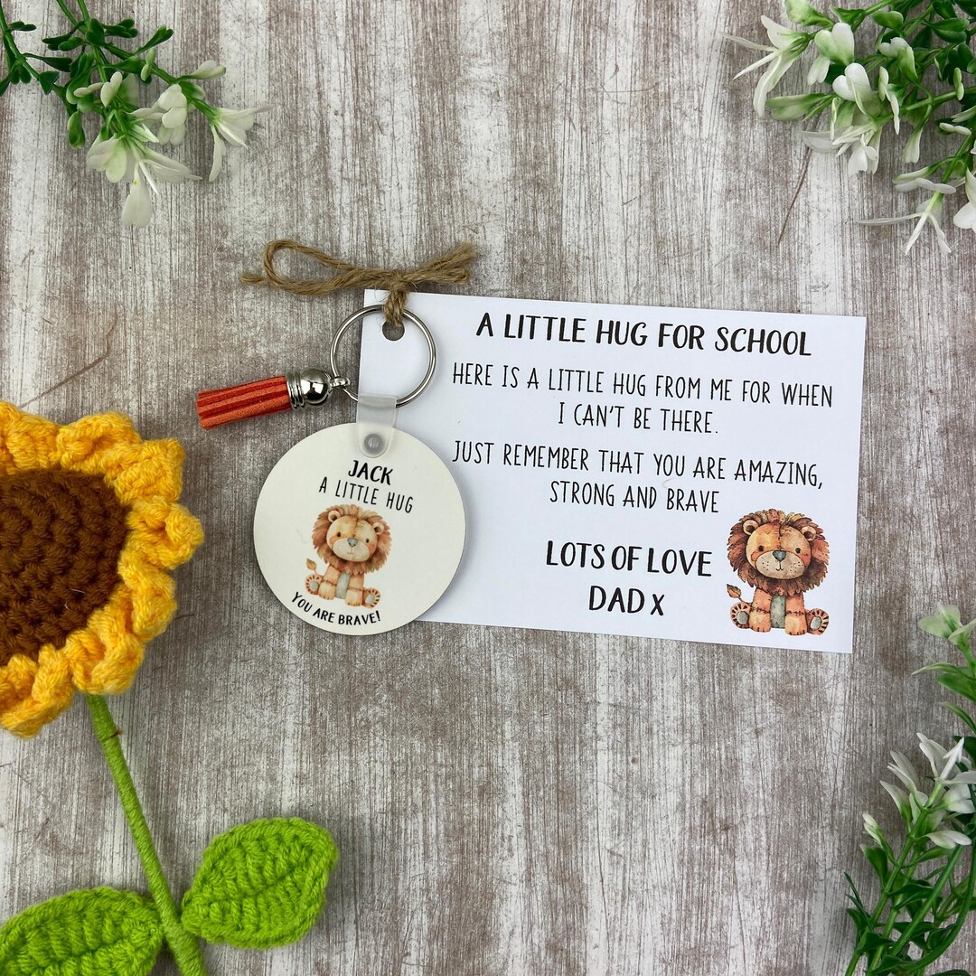 Personalized Lion Pocket Hug Keychain: First Day of School Gift - Etsy