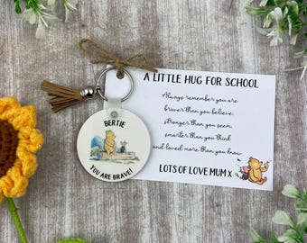 Personalized Pocket Hug Bear Keyring: First Day of School Gift