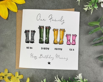 Wellie Family Mummy Birthday Card,  Plantable Seed Card, Card For Mummy, Seed Card, Birthday Card, Persoanlised Card, Wildflower Card