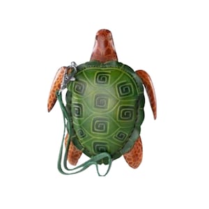 Monedero de piel auténtica verde con diseño de tortuga, color rojo, cierre de cremallera, correa de muñeca extraíble, monedero, regalo especial.