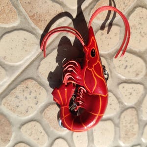 Red Shrimp Leather Keychain – Sea Creature Key Holder, Ocean Gift image 5