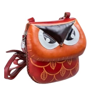 Bolso de búho marrón, diseño original de piel auténtica, bandolera para teléfono, asa larga ajustable, regalo especial