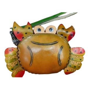 Borsa Lime CRAB, design originale, custodia in vera pelle ROSSA, porta monete LOBSTER, cinturino da polso rimovibile, regalo speciale