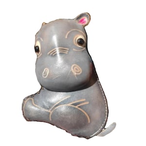 Bolsa de bebê GREY HIPPO, porta-moedas de couro genuíno AZUL-escuro, design original, alça de pulso removível, fecho de zíper, presente especial