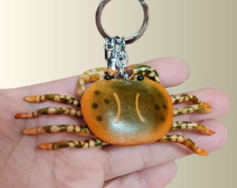 Crab Genuine Leather Keychain – Handmade Marine Design Keyring Gift