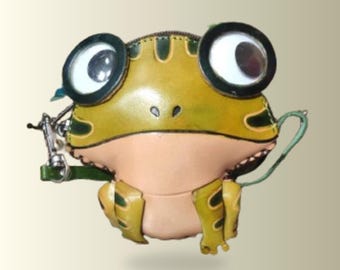 レザーウォレット 杖ヒキガエル財布 リアルなカエル装飾 コインポーチ
