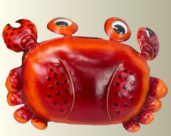 Orange Leather Crab Bag –  Zipper & Adjustable Long Strap