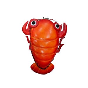 Borsa in vera pelle RED LOBSTER, porta monete dal design originale MARRONE, cinturino da polso rimovibile con cerniera, regalo speciale