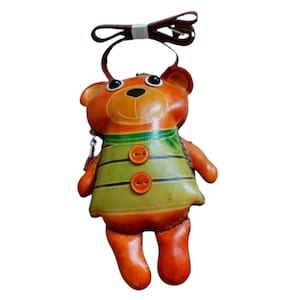 Bolso bandolera GREEN BEAR de piel auténtica, asa larga ajustable para teléfono en color marrón, regalo especial.